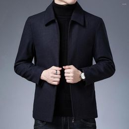 Men's Jackets Men Pure Colour Jacket Mid-aged Thick Thermal Cardigan With Lapel Zipper Closure Pockets Stylish Winter For Fathers