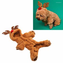 Dog Apparel Pet Plush Reindeer Hoodie Soft Warm Outfits Washable Christmas Cosplay Costume For Hoildays Festivals Scenarios