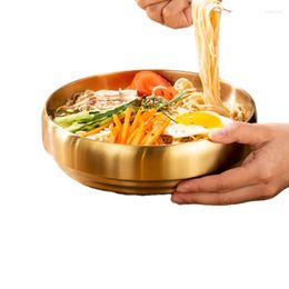 Dinnerware Sets Korea Cold Noodle Bowl Golden Double-layer Mixed Rice Super-thick Stainless Steel Anti-fall And Anti-scalding Bowl.