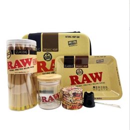 RAW Hand Rolling Set Including Cigarette Tray Grinder Storage Tank Empty Pipe Glass Jar Bottle Smoking Dab Tools Tool Accessories
