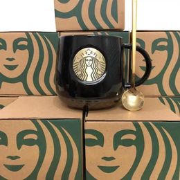 414ML Starbucks Mugs Kiss Cups with Spoon Couple Ceramic Mug Married Couples Anniversary Mermaid Bronze Medallion Gift Products181j