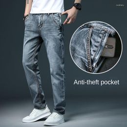 Men's Jeans Stretch Mens Pants Loose Straight Clothing Fashion Denim Trousers Cotton Male Gray Blue Black Spring Summer