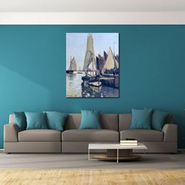 Canvas Art Hand Painted Oil Paintings of Claude Monet Sailing Boats at Honfleur Garden Landscape Artwork for Restaurant Decor