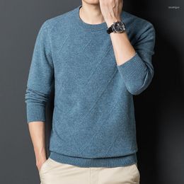 Men's Sweaters Winter Autumn And 200 Round Cardigan Neck Solid Jacquard Pure Wool Loose Warm Cashmere Sweater.