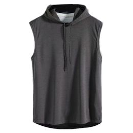 Mens Summer Sleeveless Drawstring Hooded for Tank Top Simple Solid Color Gym Fitness Sports T-Shirts Workout Hip Hop Casual