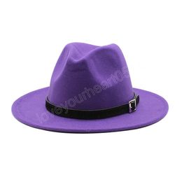 New Black white yellow Men Wool Fedora Hat Wide Brim Women Imitation Woollen Ladies Fedoras Jazz Hat Belt Caps Bowler Felt Hats