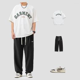 Men's Tracksuits Men Set Solid Letter Printing T-shirt Embroidered Casual Pants Paired With