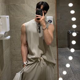 Men's Tracksuits Sleeveless Tank Top T shirt Men Wear Outside The Summer Thin Section Trendy Sports Suit Korean Loose Ice Silk Drape Casual Pants 230715