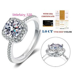 Band Rings 1 Luxury Adjustable Engagement Wedding Ring Fine 925 Sterling Silver Moissanite Diamond Jewellery Rings For Women