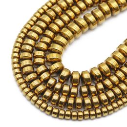 Beads Flat Cylinder Gold Hematite Natural Stone Round Spacers Charm Loose For Jewelry Making Diy Bracelet Accessories 3/4/6/8MM