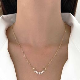 Princess Round Bling Cut Cubic Zirconia Necklace For Women Ins Simple Diamondas Design Arc Pendant Clavicle Chain Choker Gold Colour Jewellery Accessories Wholesale