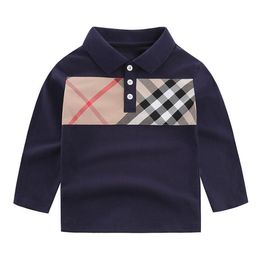 Baby Boys Brand T-shirts Spring Autumn Kids Plaid T-shirt Children Long Sleeve Shirts Turn-Down Collar Boy Cotton Tops Tees
