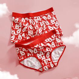 Underpants 2Pcs Red Cotton Women Briefs Panties Men Underwear Boxer Trunks Breathable Couples Lovers Year