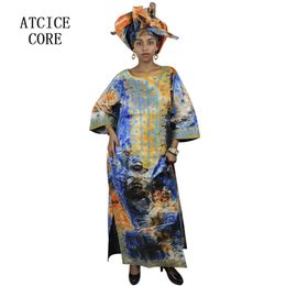 african dresses for woman african bazin riche design embroidery design dress long dress with scarf A064#266B