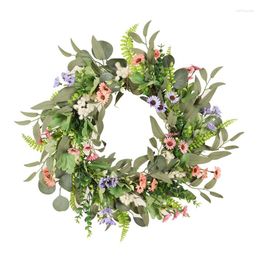 Decorative Flowers Artificial Flower Eucalyptus Wreath Colourful Spring Summer For Front Door Wall Wedding Party Decoration