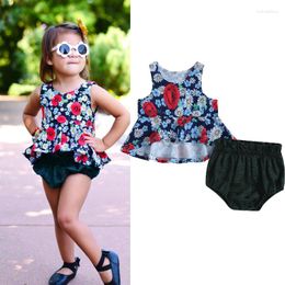 Clothing Sets FOCUSNORM 2pcs Infant Baby Girls Summer Clothes 0-24M Flowers Print Sleeveless Ruffles Dress Vest Tops Shorts