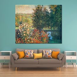 Handmade Claude Monet Oil Painting Roses in The Hoshedes Garden at Montregon Landscape Canvas Art Beautiful Wall Decor