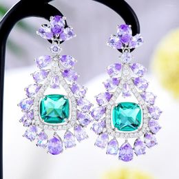 Dangle Earrings GODKI Red Carpet Purple Drop For Women Wedding Full Micro Cubic Zircon High Jewellery Dubai Bridal Earring