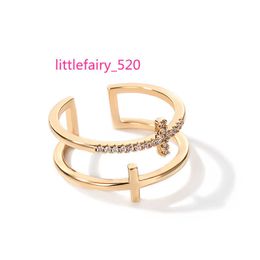 Pendant Necklaces Factory Price Double Cross Ring Women Fashion Zircon Open Adjustable Ring