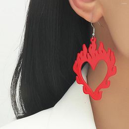 Dangle Earrings Hollow Hip Hop Heart Red Love Flame Acrylic Female Temperament Peripheral Jewelry Party Accessories Christmas Gifts