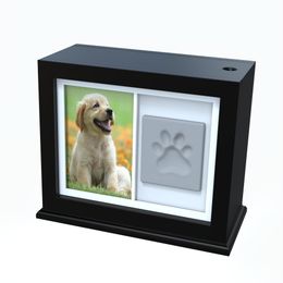 Hundeurnen für Asche, Katzen-Haustier-Erinnerungsbox mit Fotorahmen und Pfotenabdruck-Set, Premium-Kiefernholz-Haustier-Schatulle