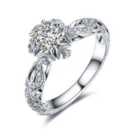 White Gold Colour Diamond Style Hollow Flower Starry Ring Women's Wedding Engagement Princess Ring Jewellery