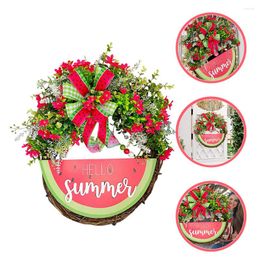 Decorative Flowers Wreath Door Watermelon Summer Sign Hanging Hello Front Fake Spring Decor Faux Floral Greenery