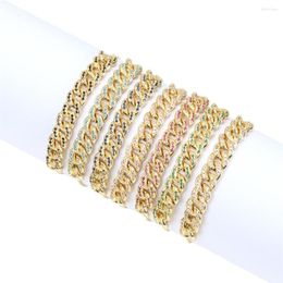 Charm Bracelets EYIKA Top Quality Iced Out Colourful Zircon Hiphip Miami Cuban Chain Bracelet For Women Men Adjustable Gold Bangle Party