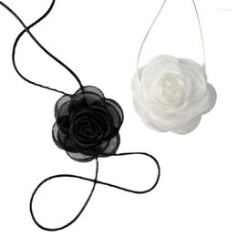 Choker Fashion Pretty Girls Leather Rope Necklace Women Gothic Stretch Jewellery Rose Flower Anniversary Gift