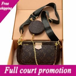 Digner Bags Old Flower Brown Three in One Shoulder Bag Seven Color Strap Clutch Combo Embossed Fashion Luxury Multi Pochette Womens Msenger Wallet purses handbags