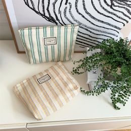 Cosmetic Bags Striped Women Bag Canvas Makeup Pouch Travel Portable Wash Toiletry Storage Organiser Ladies Phone Purse
