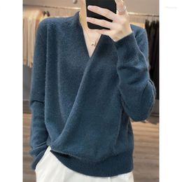 Women's Knits Japanese Kimono Cardigan Pure Wool Sweater Female Cross V-Neck Knitted 2023 Spring And Autumn Loose Leggings Retro Top