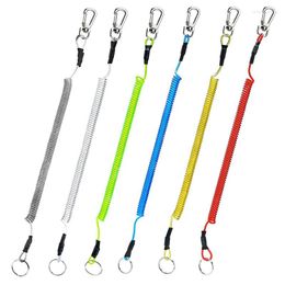 Keychains 1.2/2/3m Max Stretch Spiral Keychain Elastic Spring Rope Anti-lost Phone Key Ring Metal Carabiner For Outdoor Fishing Lanyards