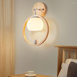 Wall Lamp American Retro Led Bedside Chandelier Bedroom Light French Japanese Personality Creative Wood Art Room