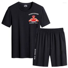 Men's Tracksuits Men T-Shirt Shorts Suit Sets Boxing Gym Short Outfits Tshirts Set Oversized Pure Cotton Sportwear Women Streewear 2 Pcs