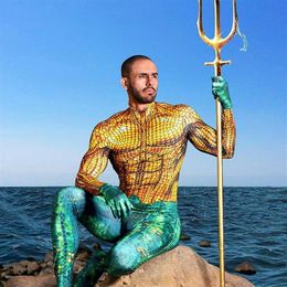 Adult Men Kids Boy Aquaman Cosplay Jumpsuit Halloween Anime Moive Seperhero Costume Zentai Jumpsuit Bodysuit Suit281U