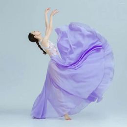 Stage Wear 2023 Autumn And Winter Women Belly Dance Chiffon Purple Lace Up Ballet Classical Performance Elegant Practise Long Skirts