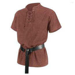 Men's Casual Shirts Renaissance Mediaeval Pirate Bandage Short Sleeve Viking Knight Costume Cosplay Shirt Hippie Gothic Corset