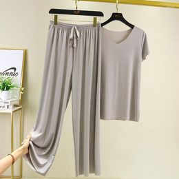 Women's Sleepwear Seamless Pyjamas Set Summer Lounge Short-Sleeved T-Shirt Pants Homewear Suit Loungewear Clothing Home Casual Clothes