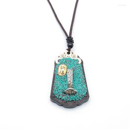 Chains 2023 Retro Thangka Male Green Tara Manjusri Bodhisattva Black Sandalwood Buddha Brand Pendant Sweater Chain Necklace Female