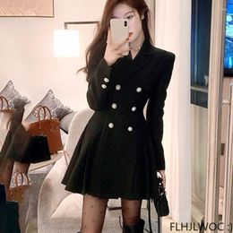 Casual Dresses Design Korean Style High Street Womens Fashion Cute Elegant Office Lady Double Breasted Button Notched Mini Blazer Dress