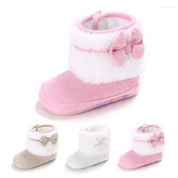 First Walkers Baby Warm Toddler Shoes Winter Born Non-slip Snow Boots Boy Girl Cute Bow Plus Velvet