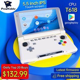 Portable Game Players Powkiddy X18S Android 11 5.5 Inch Touch IPS Screen Flip Handheld Game Console T618 Chip Mobile Game Players Ram 4GB Rom 64GB 230715