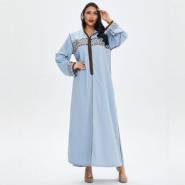 Ethnic Clothing Saudi Arab Loose Patchwork Ankle Length Thobe Muslim Islamic Women's Hooded Embroidery Long Sleeves Maxi Dress Abaya