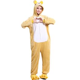 Rilakkuma Bear Onesie Adult Women Men Pajama Animal One piece Overall Thick Soft Yellow Sleep Jumpsuit Holiday Festival Wear289f