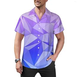 Men's Casual Shirts Triangle Two Tone Blue And Purple Beach Shirt Hawaii Trendy Blouses Male Print Plus Size