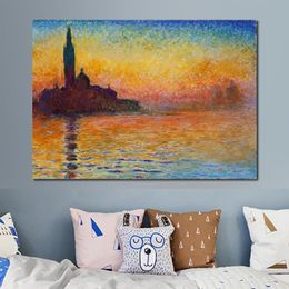 Claude Monet Oil Painting Reproduction San Giorgio Maggiore at Dusk Handmade Canvas Art Landscape Home Decor for Bedroom