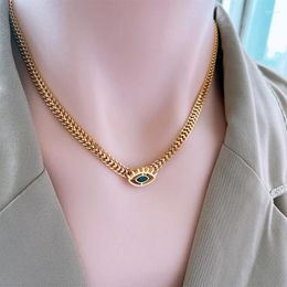 Chains European And American Original Style Blue Eye Metal Thick Chain Necklace Female Titanium Steel Simple Clavicle