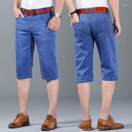 Men's Jeans Summer Thin Stretch Denim Shorts Loose Straight Pants Business Casual Cropped Trousers Cool Breathable Breeches