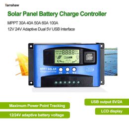 Batteries MPPT Solar Charge Controller PWM 100A 60A 50A 40A 30A Povoltaic Power Regulator Auto 12V/24V Dual USB LCD Load Discharger 230715